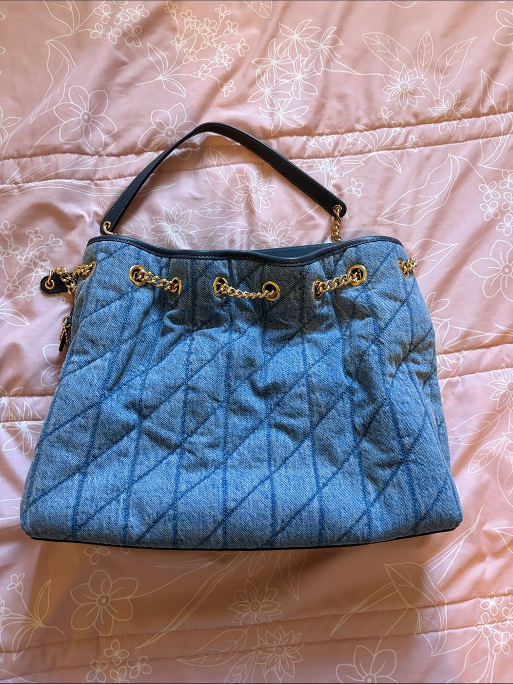 Coach Evelyn Shoulder Bag - Light Blue Denim with Gold Hardware - Picture 2 of 10